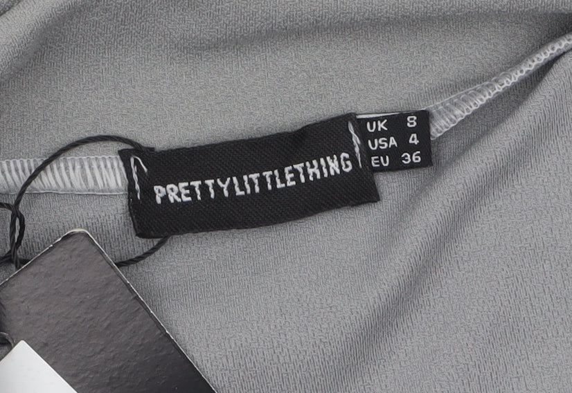 PRETTYLITTLETHING Women Grey Size 8 Open Front Crepe Jacket
