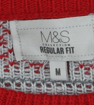 Marks & Spencer Men's Red Fair Isle Reindeer Christmas Jumper M