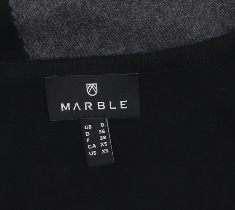 Marble Womens XS Black Geometric V-Neck Cotton Jumper
