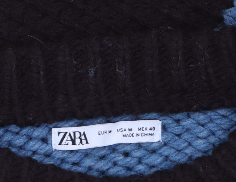 ZARA Women’s Multicoloured Chunky Knit Striped Wool Jumper Size 12