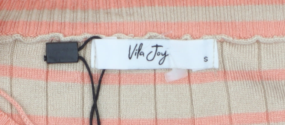 Vila Joy Women’s Multicoloured Striped Crew Neck Pullover Jumper Size 8