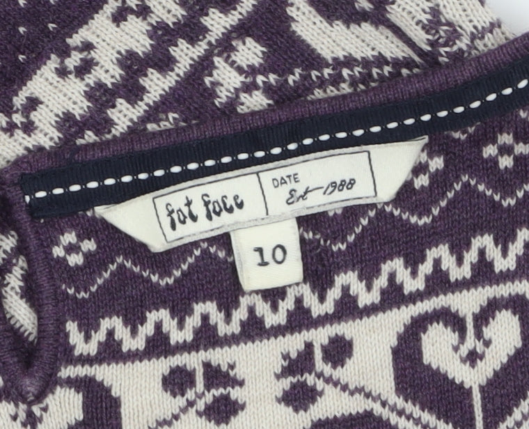 FatFace Women’s Purple Fair Isle Wool Blend Tunic Jumper Size 10