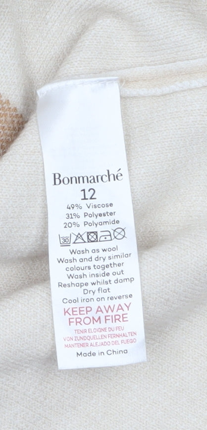 Bonmarché Womens Beige Check Knit Pullover Jumper Size 12