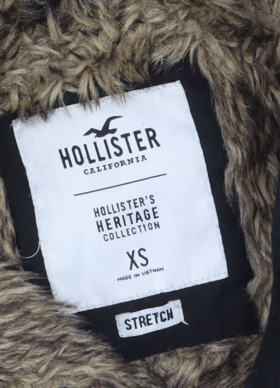 Hollister Womens Black Faux Fur Hooded Parka Coat XS