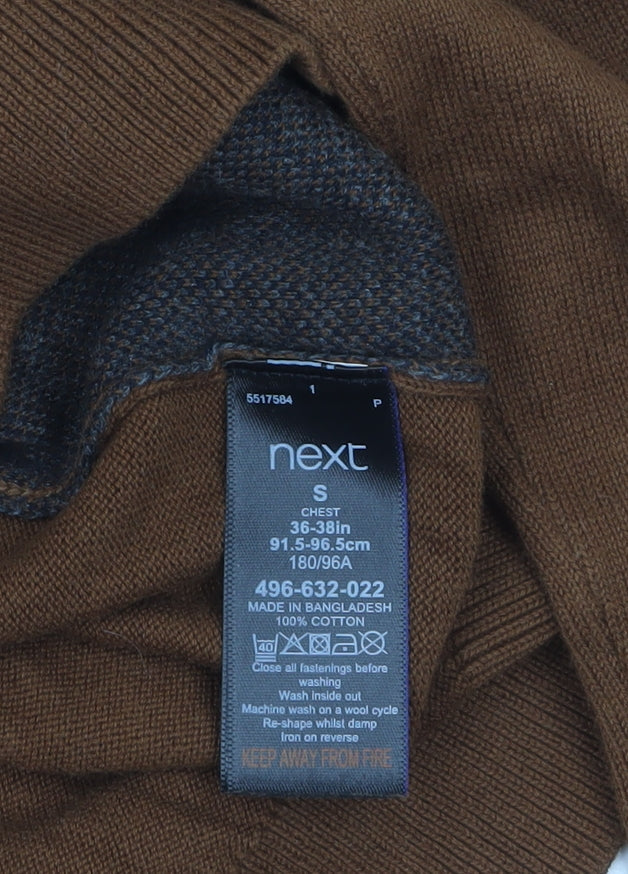 Next Men's Brown Collared Knit Cotton Pullover Jumper Size S