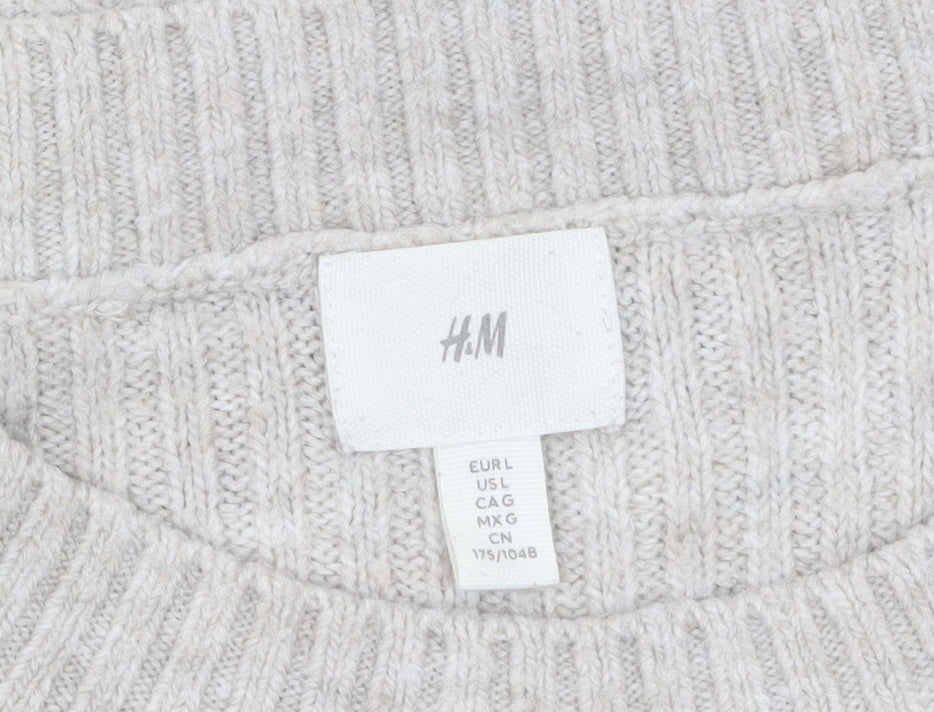 H&M Womens Beige Wool Blend Ribbed Knit Jumper Size 14