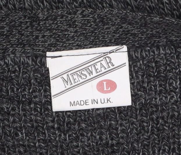 Menswear Men's Grey L Chunky Knit Geometric Button Cardigan