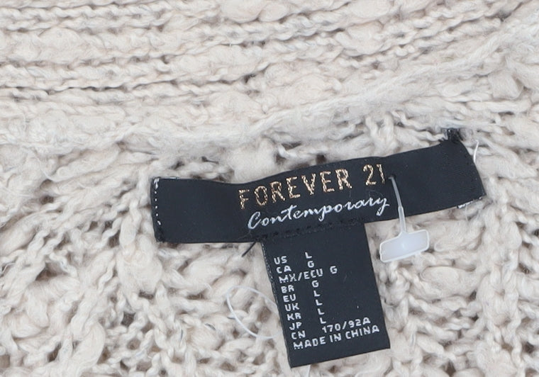 Forever 21 Women Beige Chunky Knit Long Sleeve Cardigan L