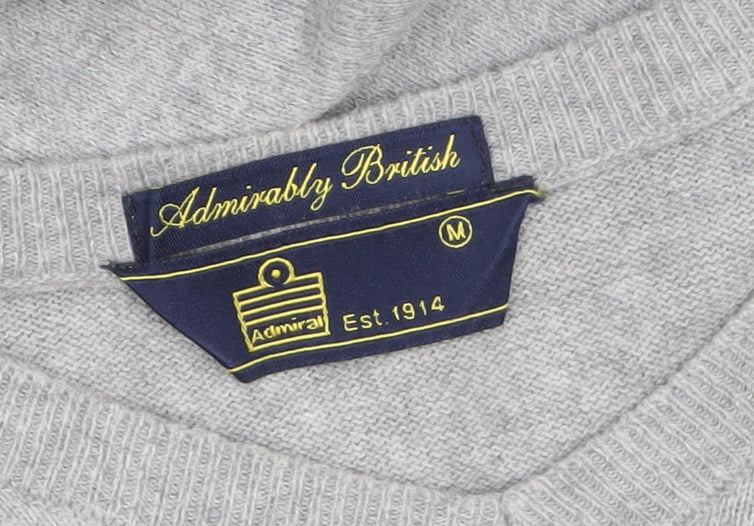Admiral Men's Grey V-Neck Cotton Pullover Jumper M Classic Knit