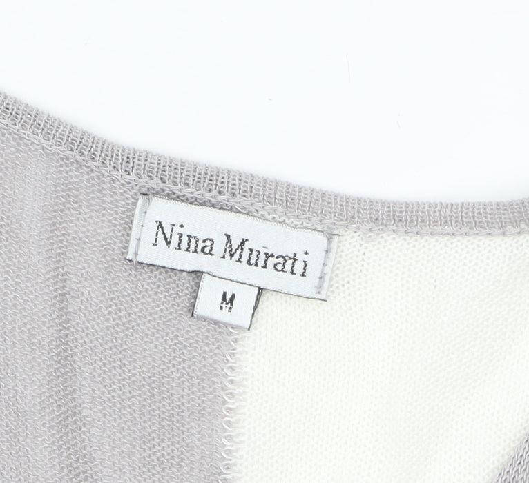 Nina Murati Women’s Grey Ivory Knit Sleeveless Shift Dress M