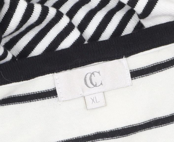 Country Casuals Women White Black Striped Cardigan XL Round Neck Long Sleeve