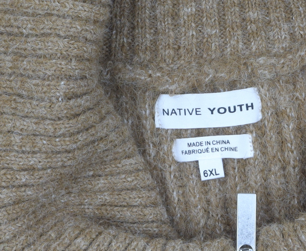Native Youth Women’s Beige 6XL Chunky Knit Sleeveless Zip Vest