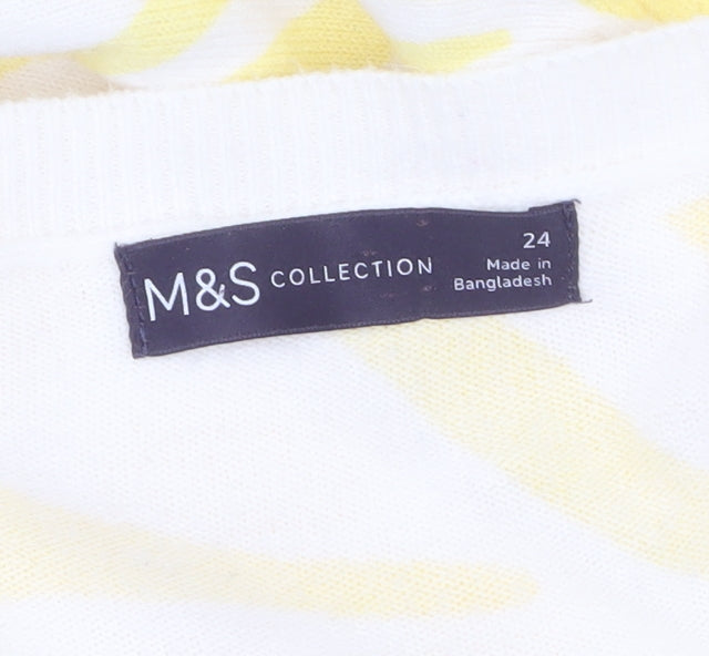 Marks & Spencer Women Yellow Animal Print Acrylic Jumper Size 24