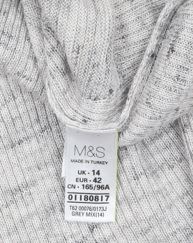 Marks & Spencer Women’s Grey Knit V-Neck Tunic Jumper Size 14