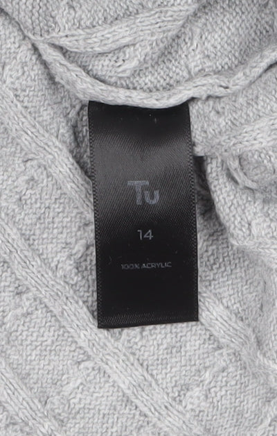 Tu Women’s Grey Cable-Knit Jumper Size 14 Long Sleeve Pullover