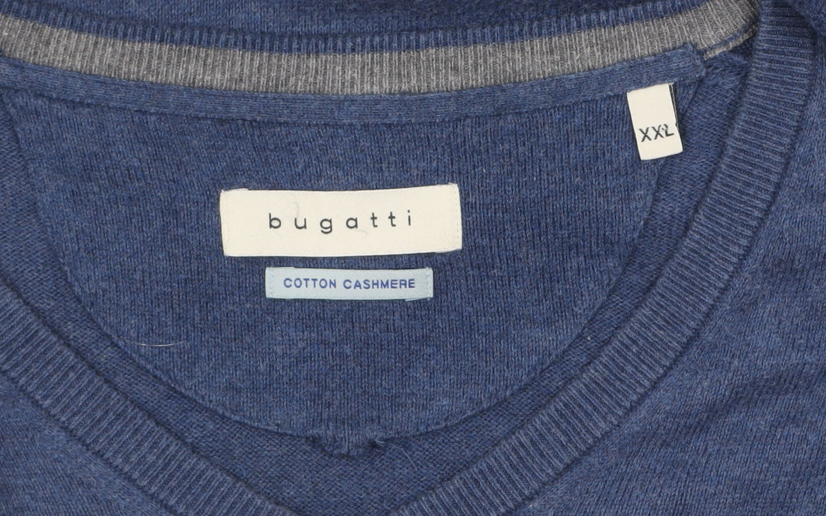 Bugatti Men's Blue Cotton Cashmere V-Neck Jumper 2XL