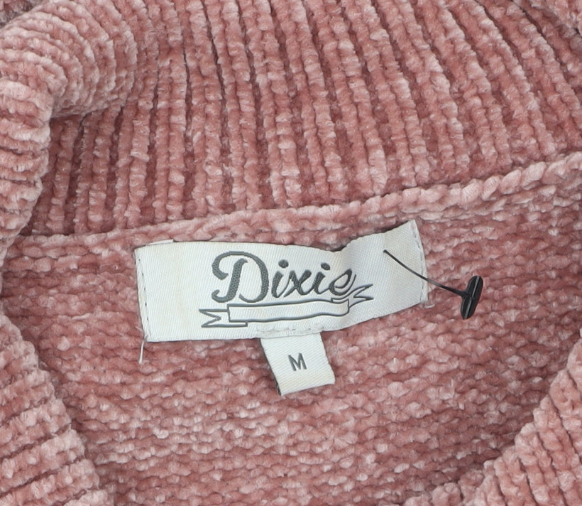 Dixie Women Pink Roll Neck Chunky Knit Pullover Jumper M