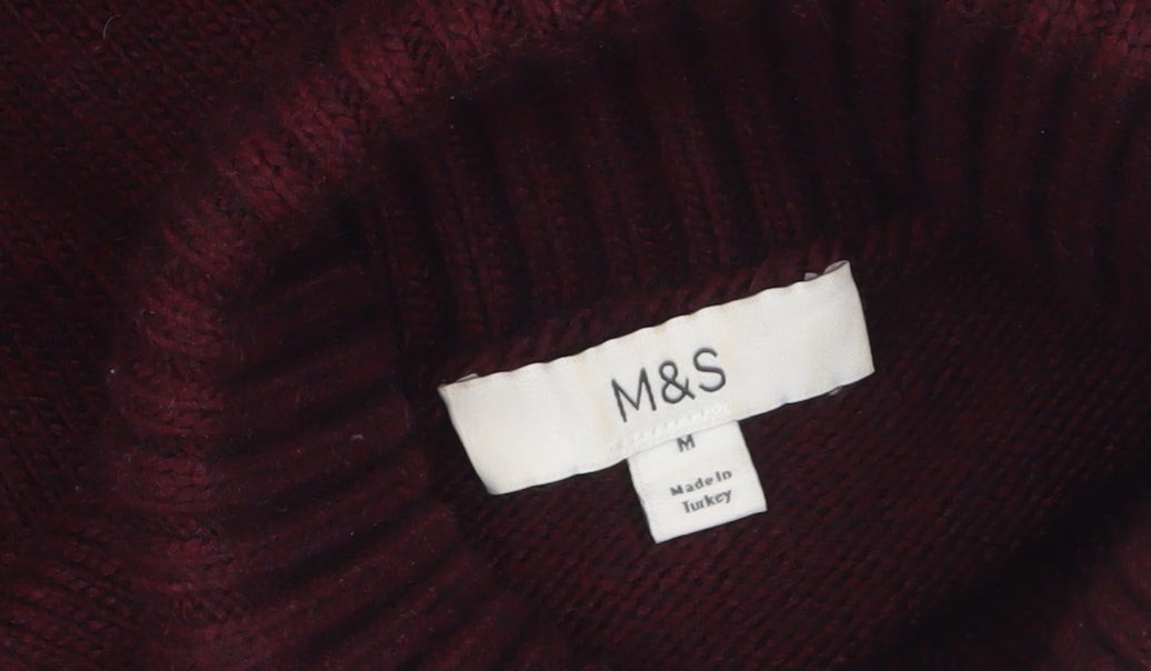 Marks & Spencer Women Red Roll Neck Cable Knit Jumper M
