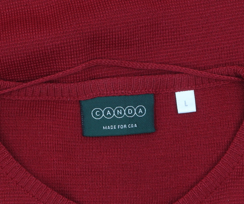 Canda Womens Red Cardigan L Wool Blend Crew Neck Long Sleeve
