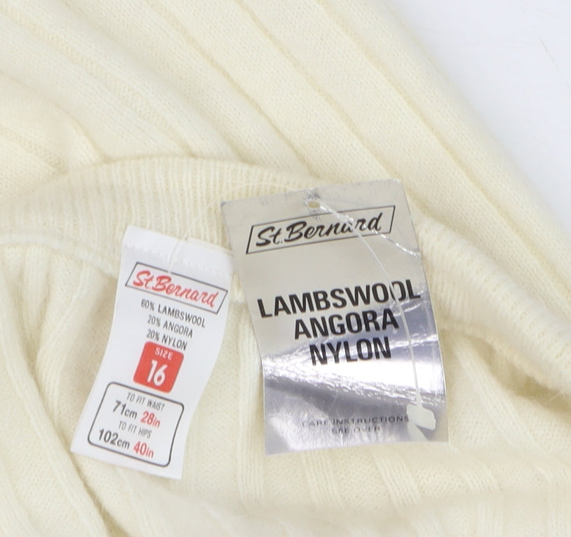 St. Bernard Women Ivory Wool Angora Knit Pencil Skirt Size 16