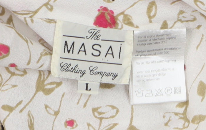 Masai Women’s Ivory Floral Sleeveless Tunic Blouse Size L Viscose