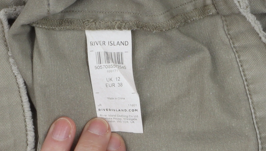 River Island Womens Beige Military Jacket Size 12 Cotton Embroidered