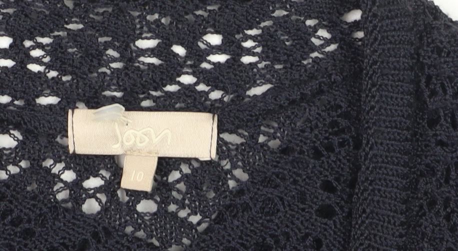 Joan Womens Black Crochet Knit Open Short Sleeve Cardigan Size 10