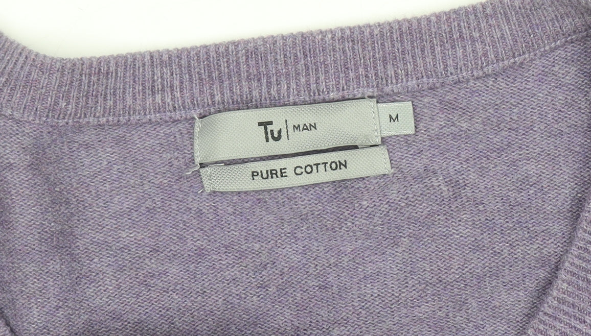 Tu Women Purple V-Neck Jumper 100% Cotton Size M