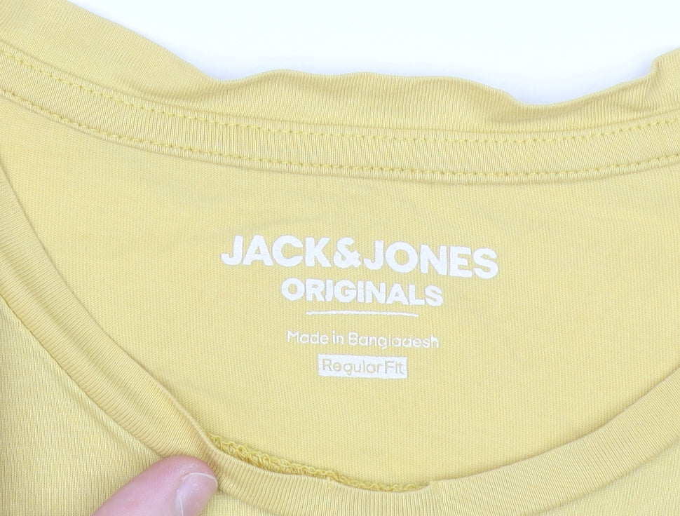 Jack & Jones Mens Yellow Graphic Print Regular Fit T-Shirt M