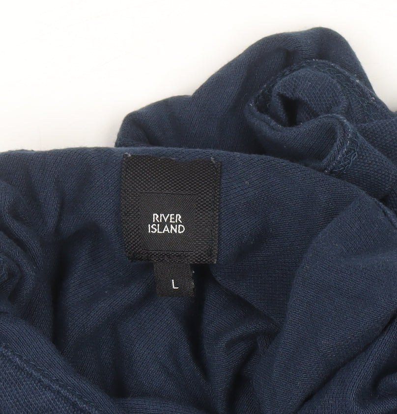 River Island Men's Blue Short Sleeve Cotton Polo Shirt Size L