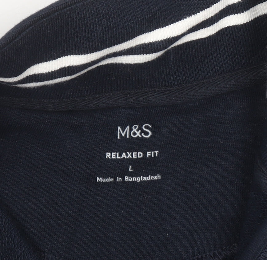 Marks & Spencer Men's Blue Striped Relaxed Fit 1/2 Zip Sweatshirt L
