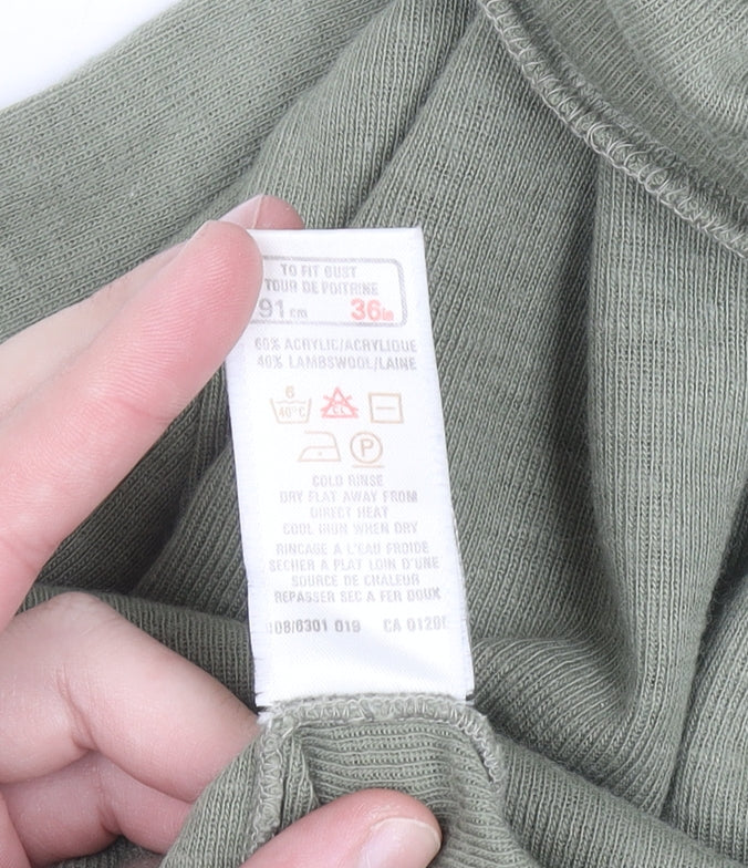 Marks & Spencer Women Green Roll Neck Long Sleeve Wool Blend Jumper Size 14