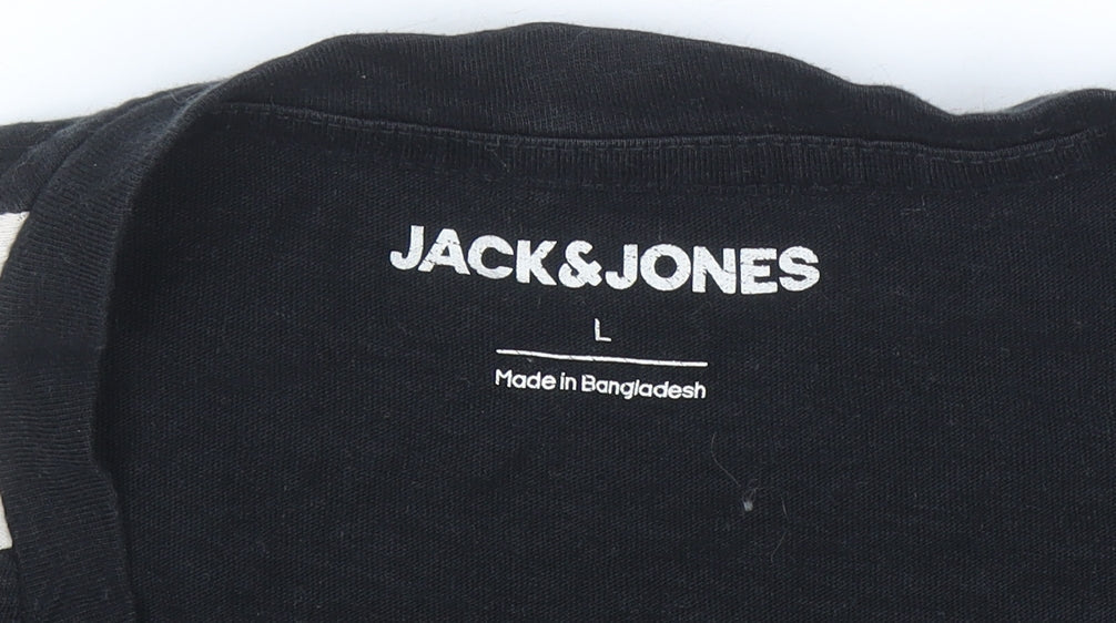 Jack & Jones Men's Black Beige Crew Neck Short Sleeve T-Shirt L
