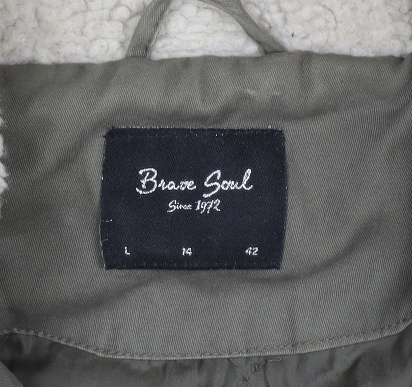 Brave Soul Women’s Green Faux Fur Hooded Parka Jacket Size 14