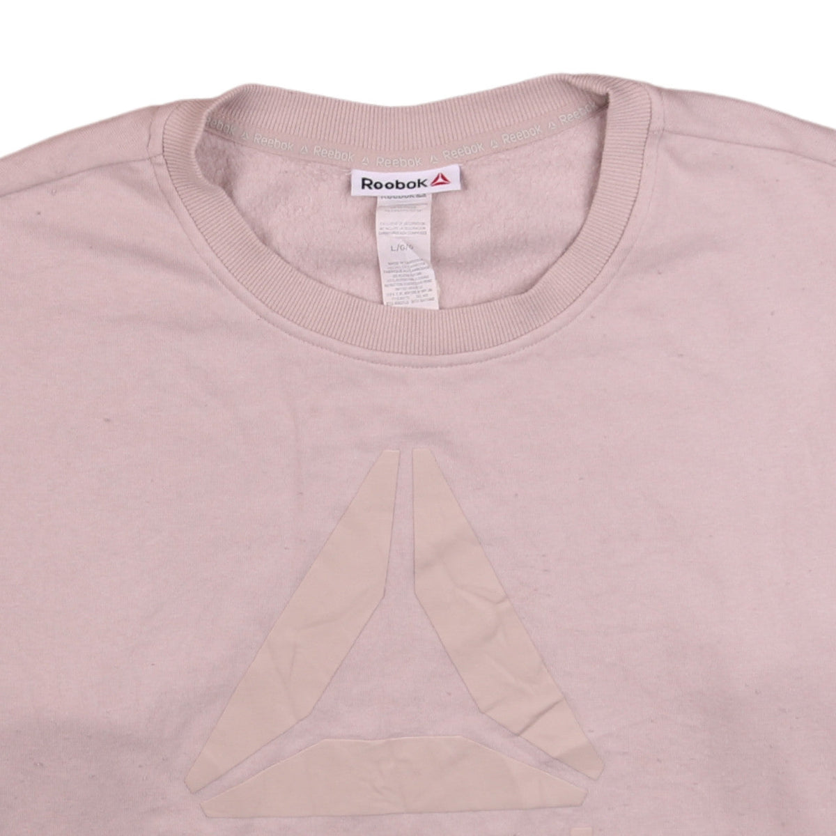 Reebok Women Beige Logo Crew Neck Pullover Sweatshirt Size L
