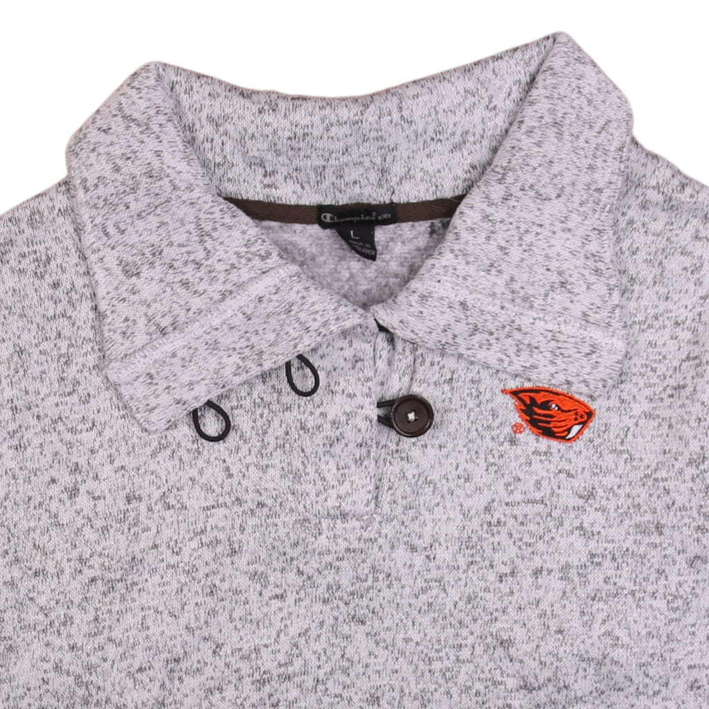 Champion Mens Grey Henley Sweatshirt L Collared Knit