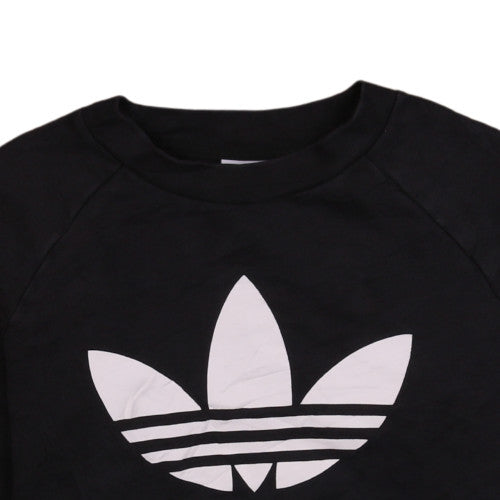 Adidas Women Black Crew Neck Sweatshirt Size 10 Logo Print Casual