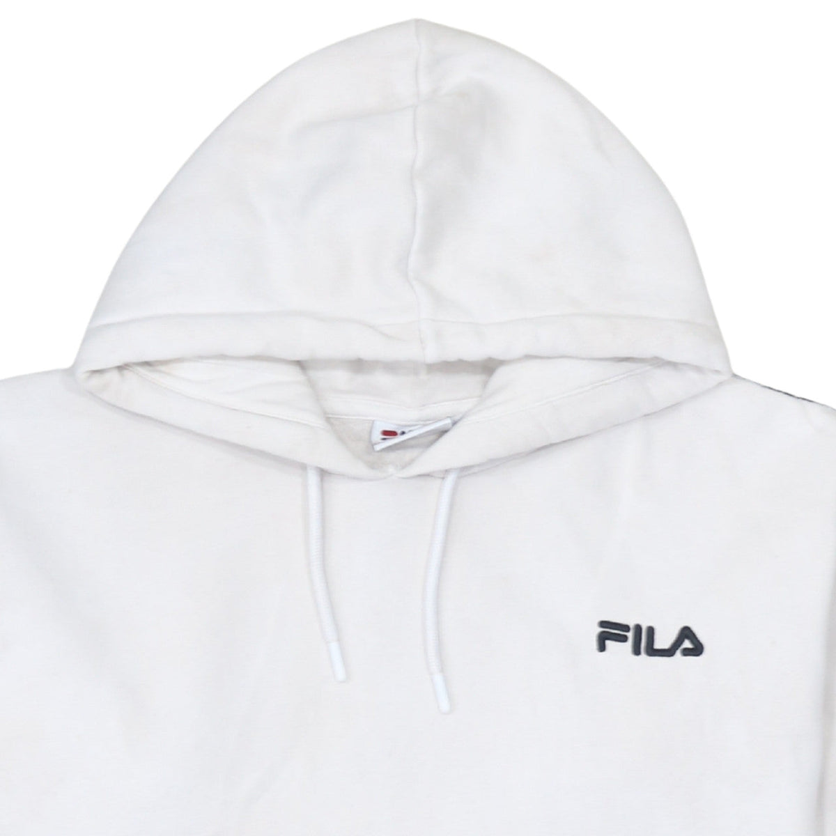 Fila Women's White Hoodie L Logo Tape Pullover Cotton Blend