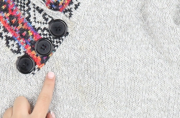 Roman Women Grey Fair Isle Knit V-Neck Button Jumper Size 18