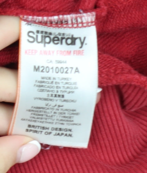 Superdry Men's Red Pullover Hoodie L Logo Graphic Fleece Sweatshirt