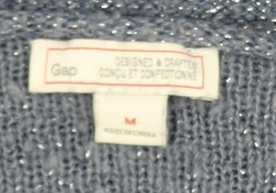 GAP Women's Blue Metallic V-Neck Pullover Jumper Size M