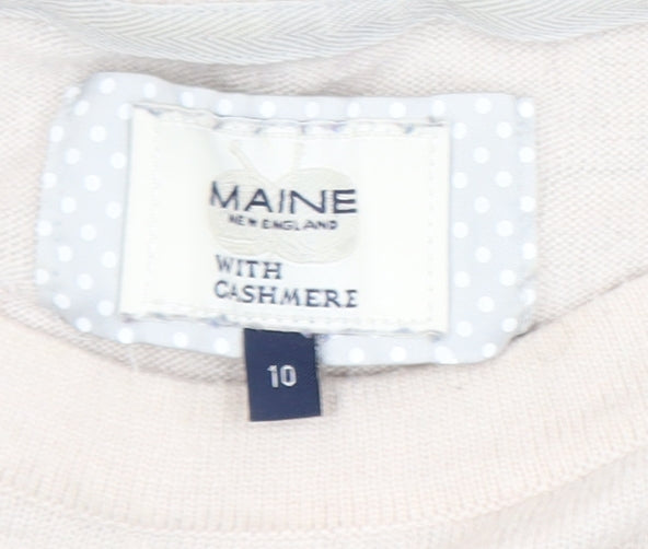 Maine New England Women's Beige Wool Cashmere Striped Jumper Size 10