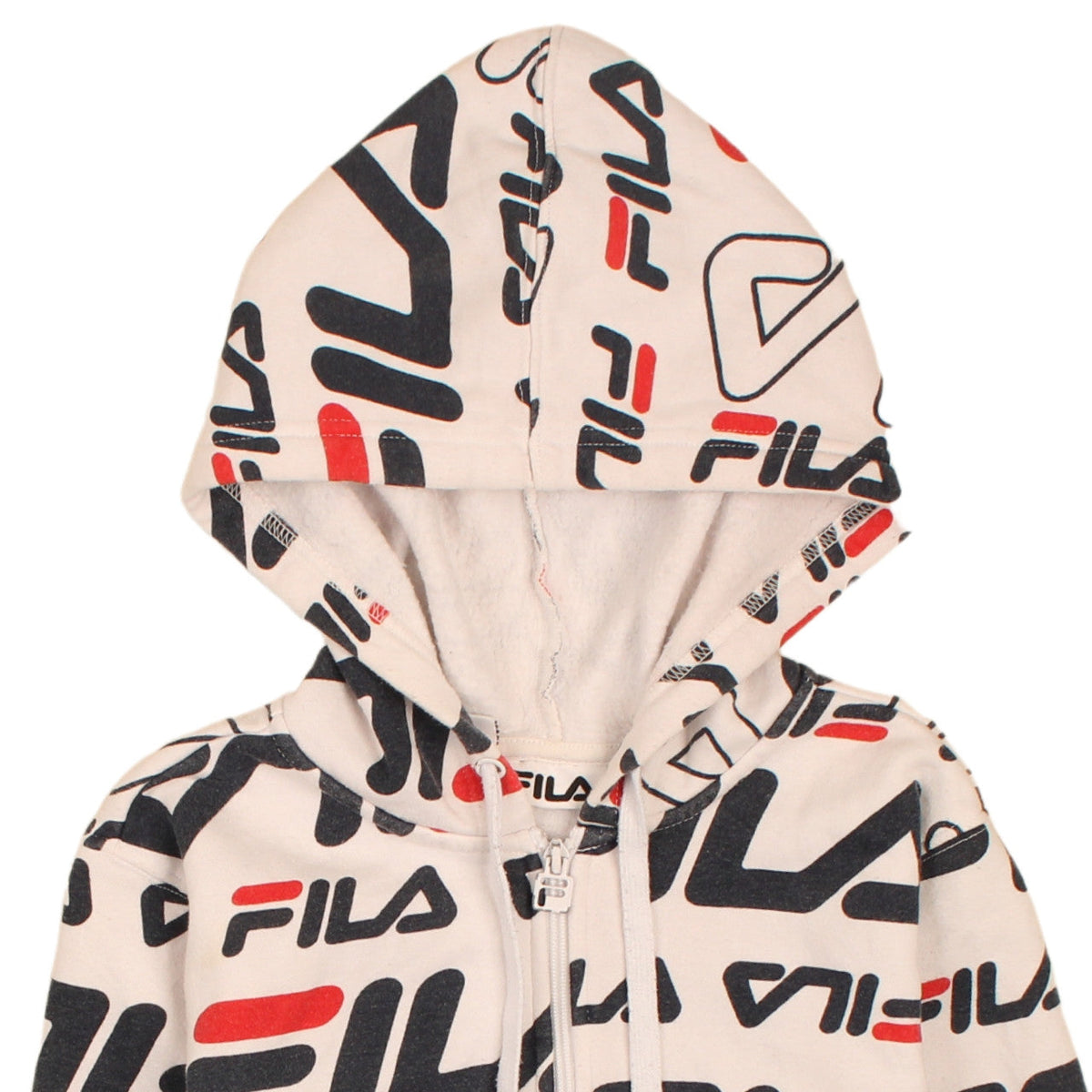 Fila Women’s Beige Full Zip Hoodie UK 12 Logo Print Vintage Style