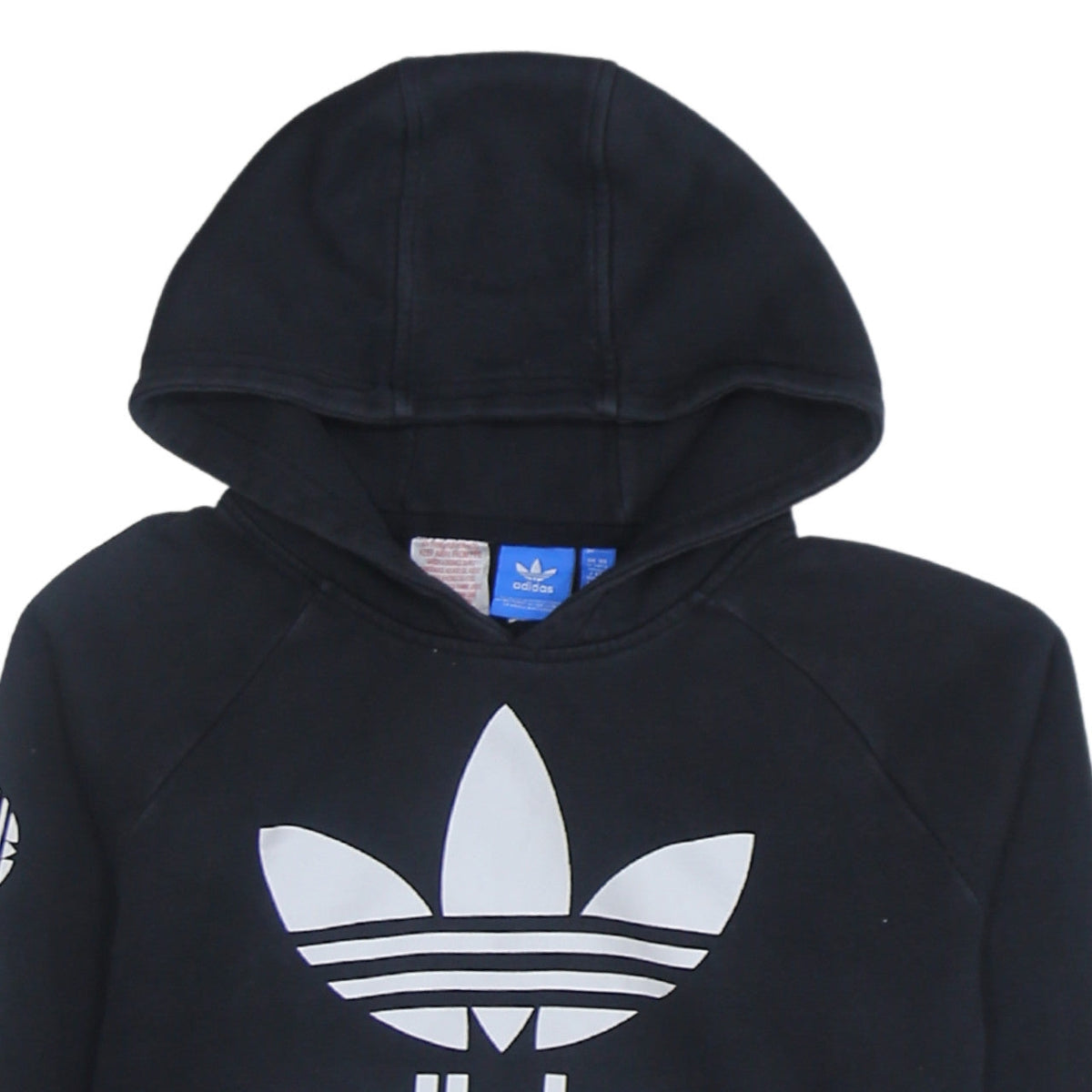 Adidas Boys Black Hoodie 13–14Y Pullover Cotton Blend Graphic Print