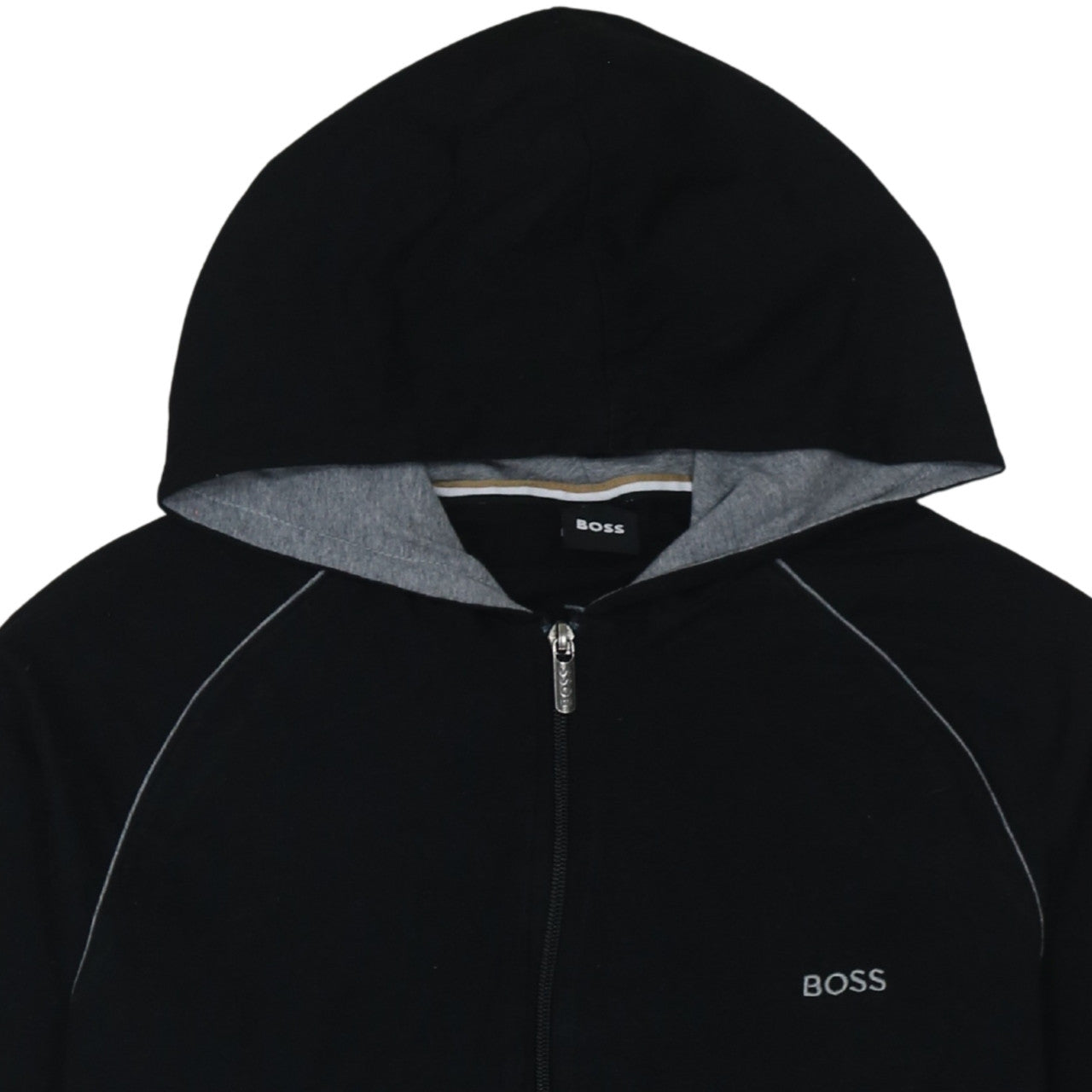 BOSS Men's Black Full Zip Hoodie Size M Grey Trim Logo