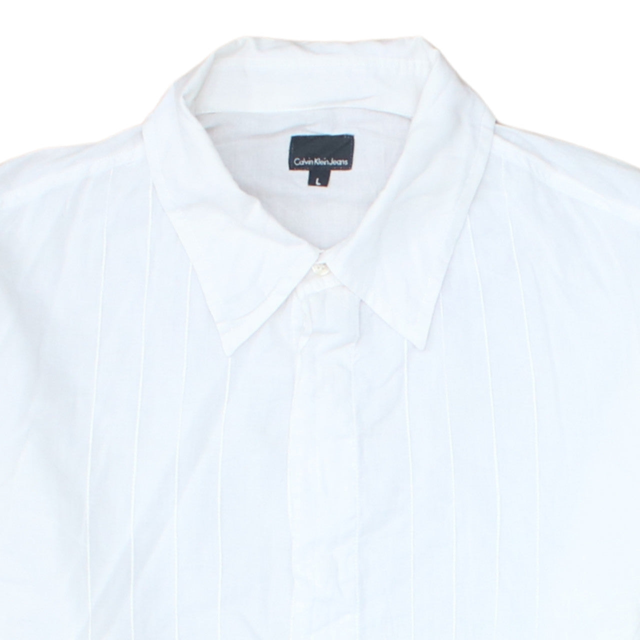 Calvin Klein Jeans Men's White Cotton Long Sleeve Button-Up Shirt L
