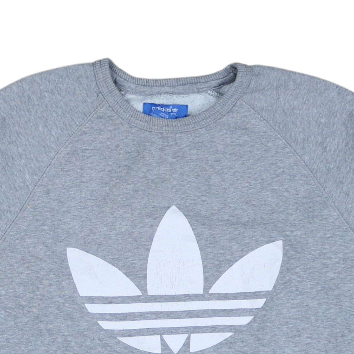 Adidas Men Grey Logo Crew Neck Pullover Sweatshirt Size S