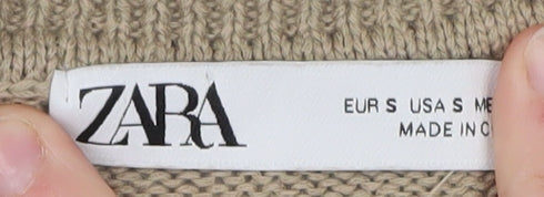 Zara Womens Beige Embellished Knit Jumper Size S Short Sleeve