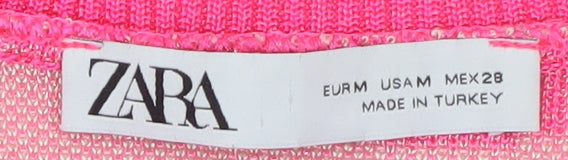 Zara Women Pink Animal Print Knit V-Neck Shift Dress M