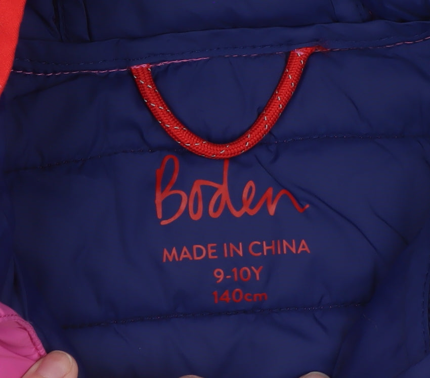 Boden Girls Pink Hooded Puffer Jacket 9-10 Years Quilted Zip Winter Coat